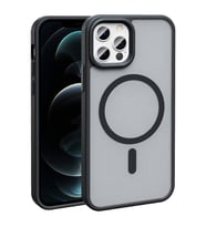 iPhone 12 Pro Max Kılıf Mat Arka Yüzey Wireless Şarj Özellikli Sio Magsafe Kapak (Siyah)