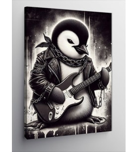 Kanvas Tablo Gitar Çalan Penguen