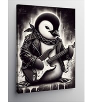 Kanvas Tablo Gitar Çalan Penguen
