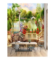 Dreamwall Çiçekli Park Desen Isı Ve Ses Yalıtımlı Sağlıklı Tekstil Duvar Kağıdı (Çok Renkli)