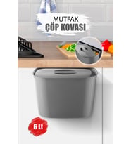 Pratik 6L Askılı Çöp Kutusu, Dolap Kapağına Asılır, Tezgah Altı Gri