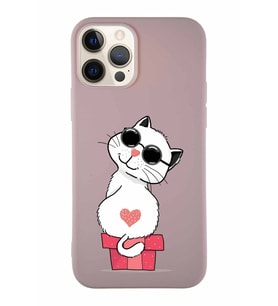 Apple iPhone 12 Pro Soft Premier Kapak Coolcat Tasarımlı Silikon Kılıf - Pudra (Şeffaf)