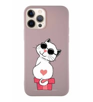 Apple iPhone 12 Pro Soft Premier Kapak Coolcat Tasarımlı Silikon Kılıf - Pudra (Şeffaf)