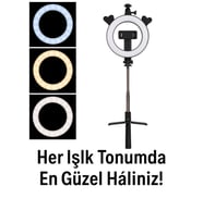 3 Modlu LED Işıklı Selfie Halkası, Makyaj ve Canlı Yayın İçin Profesyonel