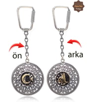 Ayyıldız ve Tuğralı Lale Model Çift Taraflı Oksitli Gümüş Telkari Anahtarlık 201025182