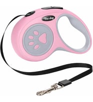 Köpek Tasması 3 Metre Pembe – Geri Çekilebilir Kilitli Makara Sistemi – Dayanıklı Şerit Halat – Ergonomik Kaymaz Sap – Küçük ve Orta Irk Köpekler için Gezdirme Tasması