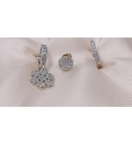 Gümüş kadın küpe set kar tanesi tek sıra taş halka set