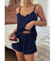 Fantezia Night Kadın Dantel Detaylı Lacivert Şortlu Pijama Takım 5186