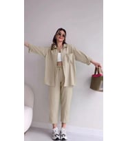 Keten Günlük İkili Takım Elbise Pantolon Gömlek (Ekru)