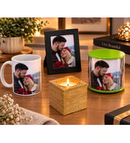 Kişiye Özel Hediye Seti-Fotoğraflı Kupa Bardak-Fotoğraf Çerçevesi-Dönen Silindir Fotoğraf Çerçevesi-Altın Gold Mum