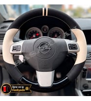 Opel Astra H Dikme Direksiyon Kılıfı Delikli Deri Parlak Siyah Bej Detay Çift Yüzük ve Dikiş 2004-2014