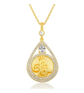 Gümüş Gold Kaplama Damla Tuğralı Kadın Kolye