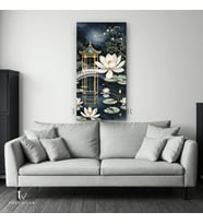 Dikey Panoramik Kanvas Tablo Lotus Çiçeği Doğa Tablosu Ev Ofis Duvar Dekoru