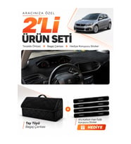 PEUGEOT 308 (2014-2021) Uyumlu Torpido Örtüsü + Tay Tüyü Bagaj Çantası + Sticker Seti - Siyah