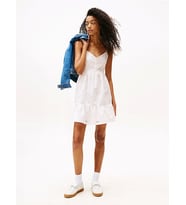 Tommy Hilfiger TJW BRODERIE ANGLAISE DRESS Kadın Beyaz Elbise DW0DW21165YBL