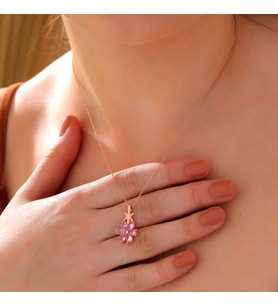 Gümüş Rose Pembe Sevgi Çiçeği Kadın Kolye