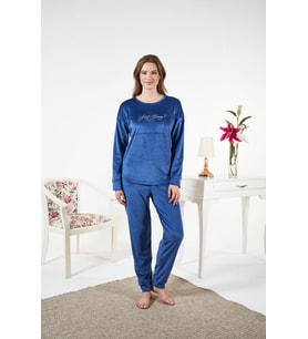 Kadın Kışlık Kadife Pijama Takımı (İndigo)