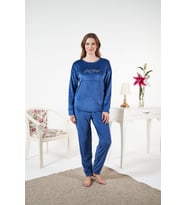 Kadın Kışlık Kadife Pijama Takımı (İndigo)