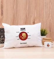 Kişiye Özel Başak Burcuna Hediye Dikdörtgen Yastık ve Fincan