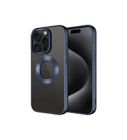 Apple iPhone 15 Pro Uyumlu Kılıf Tek Kamera Çerçeveli Logo Gösteren Zore Omega Kapak (Lacivert)