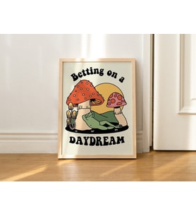 Retro Baskı Duvar Dekoru, Estetik Poster Baskısı, 70'ler Dekoru, Kurbağa Mantar Baskısı