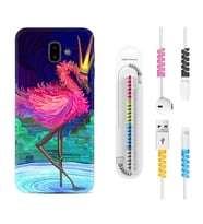 Samsung J6 Plus J7 Prime J7 Pro M20 Kılıf Kablo Koruma Spiral Silikon Queen Flamingo 1748