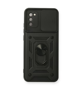 Samsung Galaxy A02S Kılıf Pars Lens Yüzüklü Silikon - Siyah