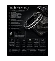 Sertifikalı Obsidyen Hematit Disk Model Doğal Taş Erkek Bileklik Kilitli Kapama