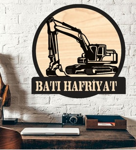 Ekskavatör Hafriyat Temalı Ahşap Duvar Tablo