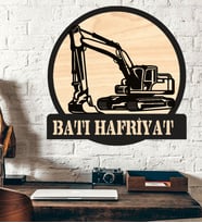 Ekskavatör Hafriyat Temalı Ahşap Duvar Tablo