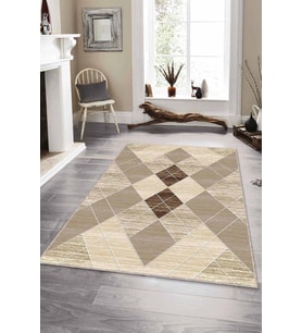 Bej Geometrik Kaymaz Tabanlı Makinede Yıkanabilir Halı DD008 - 100 x 160 cm