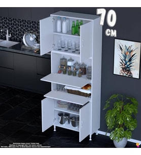 Eliusta Derin 70 cm 6 Kapaklı Çok Amaçlı Mutfak Kiler Dolabı Organizer Banyo Çocuk Odası Boy Dolabı Beyaz
