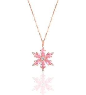 Söğütlü Silver Gümüş rose pembe taşlı kar tanesi kolye
