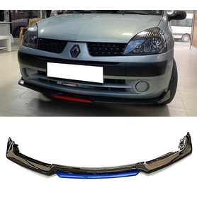 Renault Clio Symbol Mavi Renkli Şeritli Dilli Ön Lip 4 Prç Parlak Siyah ABS