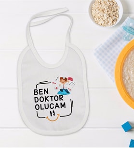 BK Kids Doktor Olucam Tasarımlı Beyaz Bebek Mama Önlüğü-1