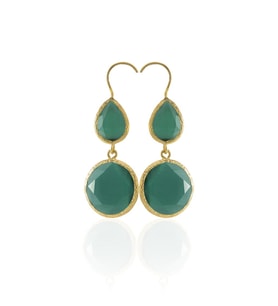 Kadir Jewellery 22 Ayar Altın Kaplama Kadın Taşlı Küpe -El İşçiliği Ve Hipoalerjenik Küpe (K.Yeşil)
