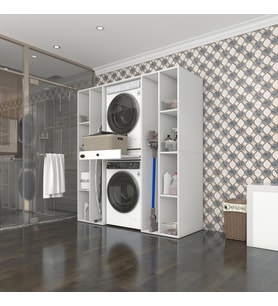 Kenzlife çamaşır-kurutma makinesi dolabı sadramdf byz 187*170*60 çekmeceli raflı % 100 FULL MDF (Beyaz)