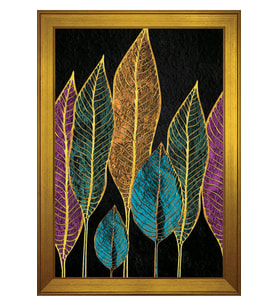 Renkli Yapraklar Soyut Motifli Kanvas Tablo 80 x 110 cm Gold Çerçeve
