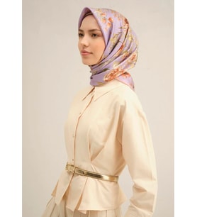 Armine Sura İpek Eşarp 9347 - 50 Lila Karışık Desen