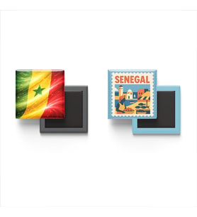 Buzdolap Magnetleri - Senegal Bayrağı ve Dakar Posta Pulu Tema - 2'li Set Magneti