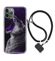 Apple iPhone 11 12 13 14 Pro Max Kılıf Boyun Askılı Silikon Purple Leopar 1750