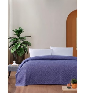 Tek Kişilik Pike Pamuklu Yatak Örtüsü 170x230 indigo