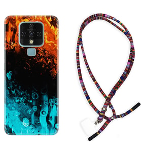 Tecno Camon 16 18P Pova Kılıf Boyun Asklı Rasta Silikon Orange Blue Color 1665