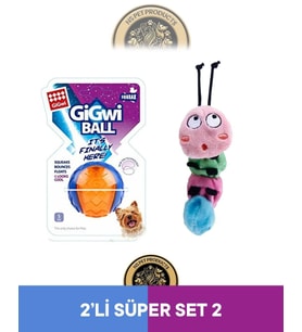 Gigwi Ball Sert Top 5 Cm Turuncu-Catnipli Tırtıl Oyuncak 2'li Set