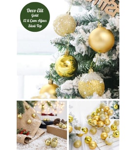 12’li Yılbaşı Çam Ağacı Süsü Seti – 4 cm Parlak & Simli Karışık Top Süsler Noel Çam Ağacı Süsü