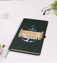 BK Gift Kişiye Özel Çapa Tasarımlı Yeşil Termo Deri Defter Model 3