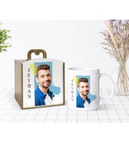 BK Gift Kişiye Özel Ahşap Kutuda İsimli Fotoğraflı Beyaz Kupa Bardak-4