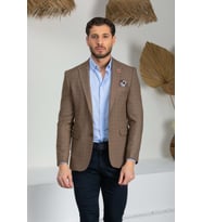 Vito Andolini Açık Kahverengi Kareli Slim Fit Erkek Tek Ceket