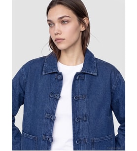 LCW Modest İndigo Gömlek Yaka Kadın Jean Ceket