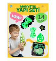 Karanlıkta Parlayan Fosforlu Manyetik Yapı Blokları - 14 Parça Mıknatıslı Eğitici Zeka Oyunu Seti